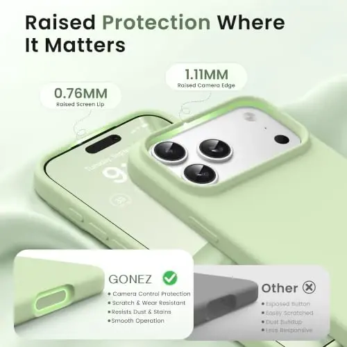 GONEZ Magnetic for iPhone 17 Pro Case, [Compatible with MagSafe] Anti-Scratch Microfiber Lining & Screen Protector, Silicone Camera Control, Shockproof Slim Phone Cover 6.3 inch, Green - 3