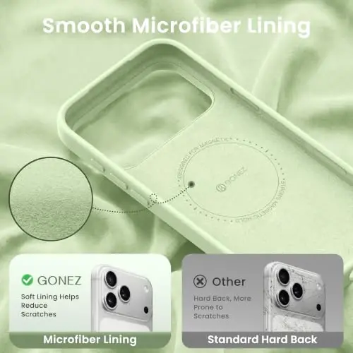 GONEZ Magnetic for iPhone 17 Pro Case, [Compatible with MagSafe] Anti-Scratch Microfiber Lining & Screen Protector, Silicone Camera Control, Shockproof Slim Phone Cover 6.3 inch, Green - 5