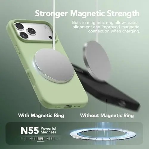 GONEZ Magnetic for iPhone 17 Pro Case, Compatible with MagSafe, [Screen Protector + Camera Lens Protector], Liquid Silicone Anti-Scratch Shockproof Protective Phone Case 6.3 inch, Green - 3