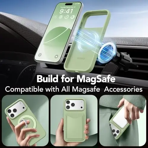 GONEZ Magnetic for iPhone 17 Pro Case, Compatible with MagSafe, [Screen Protector + Camera Lens Protector], Liquid Silicone Anti-Scratch Shockproof Protective Phone Case 6.3 inch, Green - 4