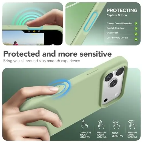 GONEZ Magnetic for iPhone 17 Pro Case, Compatible with MagSafe, [Screen Protector + Camera Lens Protector], Liquid Silicone Anti-Scratch Shockproof Protective Phone Case 6.3 inch, Green - 5
