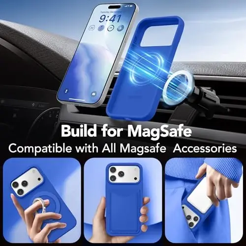 GONEZ Magnetic for iPhone 17 Pro Case, Compatible with MagSafe, [Screen Protector + Camera Lens Protector], Liquid Silicone Anti-Scratch Shockproof Protective Phone Case 6.3 inch, Klein Blue - 4