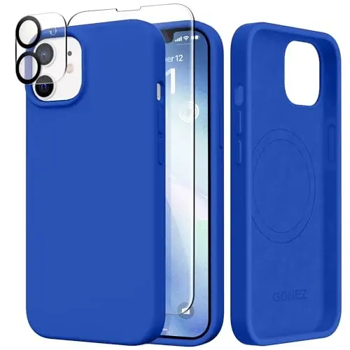 GONEZ Magnetic for iPhone 12 Case & iPhone 12 Pro Case, [Compatible with MagSafe] Anti-Scratch Microfiber Lining & Screen Protector, Shockproof Slim Phone Silicone Cover 6.1 inch, Klein Blue 