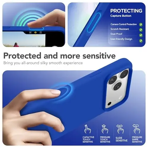 GONEZ Magnetic for iPhone 17 Pro Case, Compatible with MagSafe, [Screen Protector + Camera Lens Protector], Liquid Silicone Anti-Scratch Shockproof Protective Phone Case 6.3 inch, Klein Blue - 5