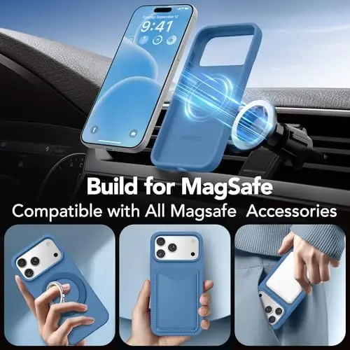 GONEZ Magnetic for iPhone 17 Pro Case, Compatible with MagSafe, [Screen Protector + Camera Lens Protector], Liquid Silicone Anti-Scratch Shockproof Protective Phone Case 6.3 inch, Lake Blue - 4