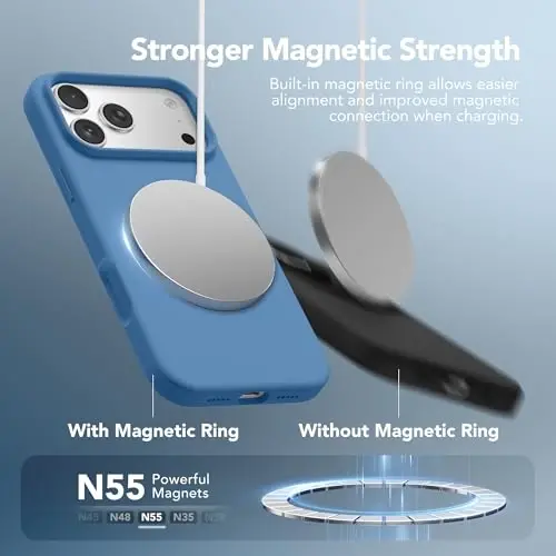 GONEZ Magnetic for iPhone 17 Pro Case, [Compatible with MagSafe] Anti-Scratch Microfiber Lining & Screen Protector, Silicone Camera Control, Shockproof Slim Phone Cover 6.3 inch, Lake Blue - 4