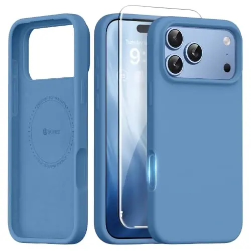 GONEZ Magnetic for iPhone 17 Pro Case, [Compatible with MagSafe] Anti-Scratch Microfiber Lining & Screen Protector, Silicone Camera Control, Shockproof Slim Phone Cover 6.3 inch, Lake Blue 