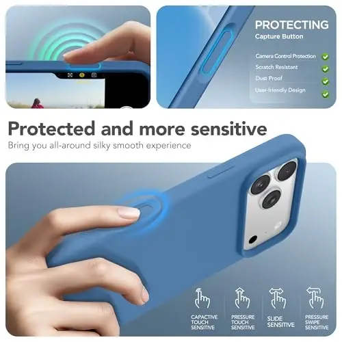 GONEZ Magnetic for iPhone 17 Pro Case, Compatible with MagSafe, [Screen Protector + Camera Lens Protector], Liquid Silicone Anti-Scratch Shockproof Protective Phone Case 6.3 inch, Lake Blue - 5