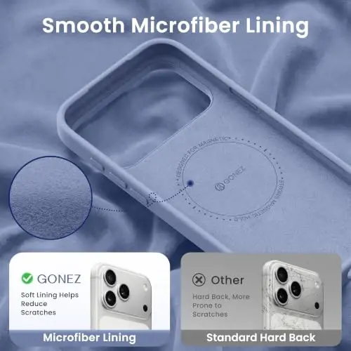 GONEZ Magnetic for iPhone 17 Pro Case, [Compatible with MagSafe] Anti-Scratch Microfiber Lining & Screen Protector, Silicone Camera Control, Shockproof Slim Phone Cover 6.3 inch, Lavender Gray - 5