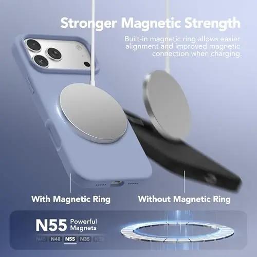 GONEZ Magnetic for iPhone 17 Pro Case, Compatible with MagSafe, [Screen Protector + Camera Lens Protector], Liquid Silicone Anti-Scratch Shockproof Protective Phone Case 6.3 inch, Lavender Gray - 3