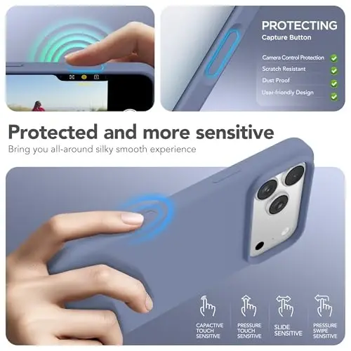 GONEZ Magnetic for iPhone 17 Pro Case, Compatible with MagSafe, [Screen Protector + Camera Lens Protector], Liquid Silicone Anti-Scratch Shockproof Protective Phone Case 6.3 inch, Lavender Gray - 5