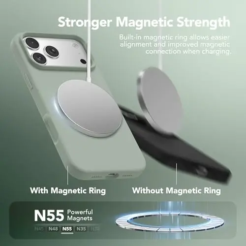 GONEZ Magnetic for iPhone 17 Pro Case, Compatible with MagSafe, [Screen Protector + Camera Lens Protector], Liquid Silicone Anti-Scratch Shockproof Protective Phone Case 6.3 inch, Light Green - 3