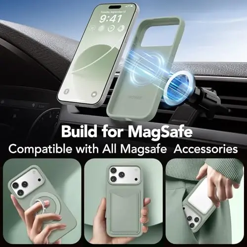 GONEZ Magnetic for iPhone 17 Pro Case, [Compatible with MagSafe] Anti-Scratch Microfiber Lining & Screen Protector, Silicone Camera Control, Shockproof Slim Phone Cover 6.3 inch, Light Green - 5