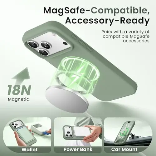 GONEZ Magnetic for iPhone 17 Pro Case, [Compatible with MagSafe] Anti-Scratch Microfiber Lining & Screen Protector, Silicone Camera Control, Shockproof Slim Phone Cover 6.3 inch, Light Green 