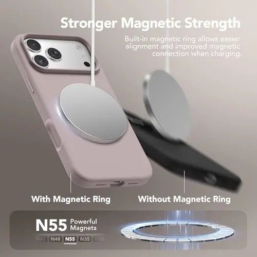 GONEZ Magnetic for iPhone 17 Pro Case, Compatible with MagSafe, [Screen Protector + Camera Lens Protector], Liquid Silicone Anti-Scratch Shockproof Protective Phone Case 6.3 inch, Light Taro - 3