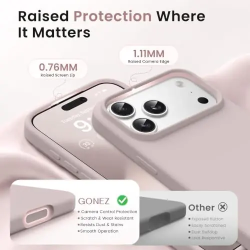 GONEZ Magnetic for iPhone 17 Pro Case, [Compatible with MagSafe] Anti-Scratch Microfiber Lining & Screen Protector, Silicone Camera Control, Shockproof Slim Phone Cover 6.3 inch, Light Taro - 3