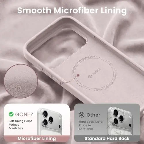 GONEZ Magnetic for iPhone 17 Pro Case, [Compatible with MagSafe] Anti-Scratch Microfiber Lining & Screen Protector, Silicone Camera Control, Shockproof Slim Phone Cover 6.3 inch, Light Taro - 5