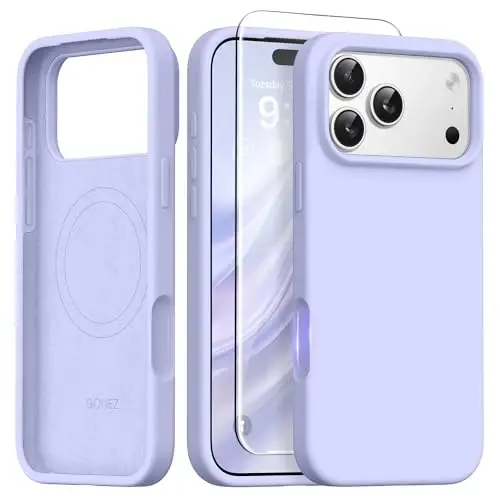 GONEZ Magnetic for iPhone 17 Pro Case, [Compatible with MagSafe] Anti-Scratch Microfiber Lining & Screen Protector, Silicone Camera Control, Shockproof Slim Phone Cover 6.3 inch, Lilac 