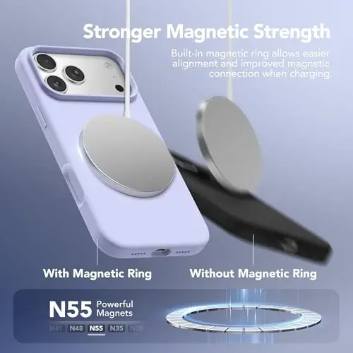 GONEZ Magnetic for iPhone 17 Pro Case, Compatible with MagSafe, [Screen Protector + Camera Lens Protector], Liquid Silicone Anti-Scratch Shockproof Protective Phone Case 6.3 inch, Lilac - 3