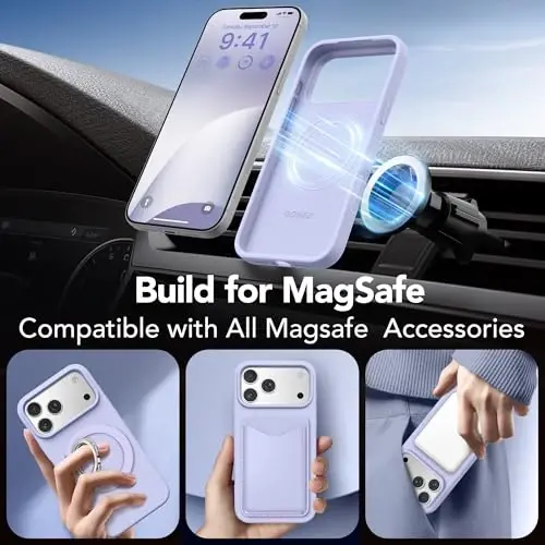 GONEZ Magnetic for iPhone 17 Pro Case, Compatible with MagSafe, [Screen Protector + Camera Lens Protector], Liquid Silicone Anti-Scratch Shockproof Protective Phone Case 6.3 inch, Lilac - 4