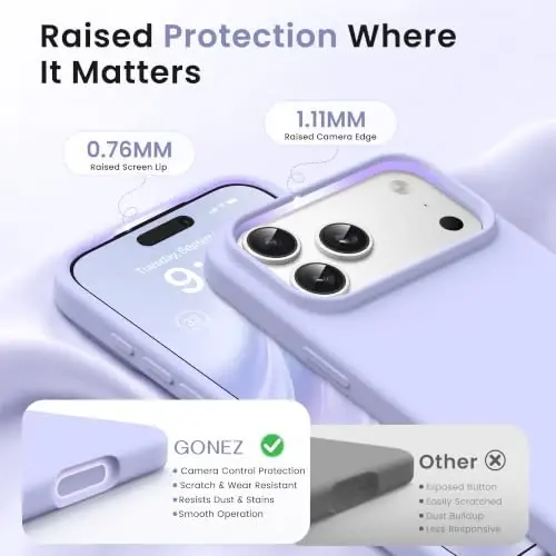 GONEZ Magnetic for iPhone 17 Pro Case, [Compatible with MagSafe] Anti-Scratch Microfiber Lining & Screen Protector, Silicone Camera Control, Shockproof Slim Phone Cover 6.3 inch, Lilac - 3