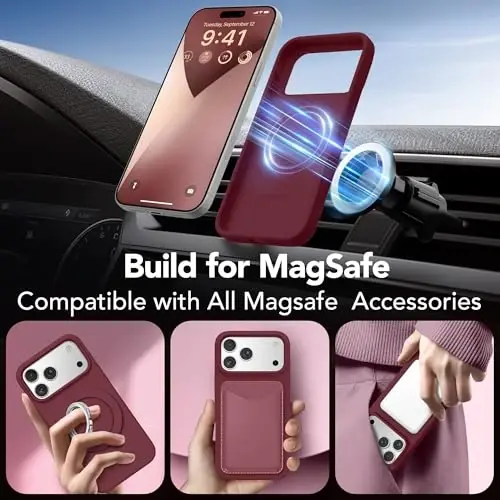 GONEZ Magnetic for iPhone 17 Pro Case, Compatible with MagSafe, [Screen Protector + Camera Lens Protector], Liquid Silicone Anti-Scratch Shockproof Protective Phone Case 6.3 inch, Maroon - 4