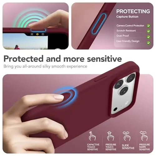 GONEZ Magnetic for iPhone 17 Pro Case, Compatible with MagSafe, [Screen Protector + Camera Lens Protector], Liquid Silicone Anti-Scratch Shockproof Protective Phone Case 6.3 inch, Maroon - 5