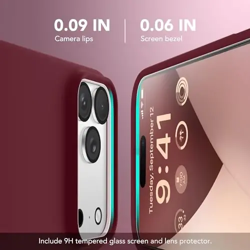 GONEZ Magnetic for iPhone 17 Pro Case, [Compatible with MagSafe] Anti-Scratch Microfiber Lining & Screen Protector, Silicone Camera Control, Shockproof Slim Phone Cover 6.3 inch, Maroon - 3