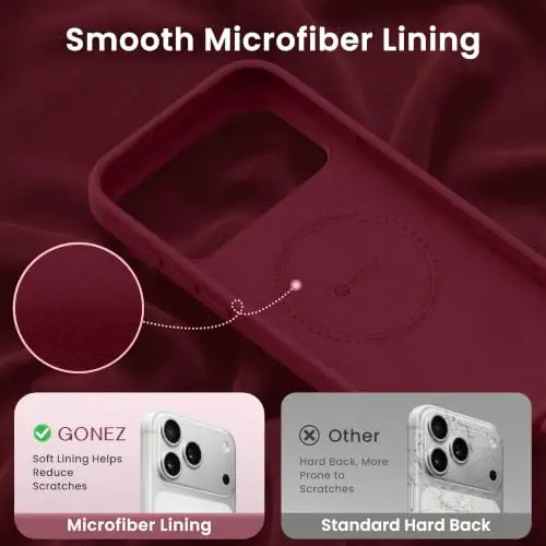 GONEZ Magnetic for iPhone 17 Pro Case, Silicone Cover Maroon | Compatible with MagSafe, Camera Button & Screen Protector, Microfiber Lining, 3 Layers Soft Gel Rubber Shockproof Slim 6.3