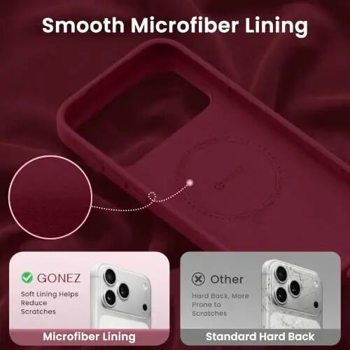GONEZ Magnetic for iPhone 17 Pro Case, Silicone Cover Maroon | Compatible with MagSafe, Camera Button & Screen Protector, Microfiber Lining, 3 Layers Soft Gel Rubber Shockproof Slim 6.3