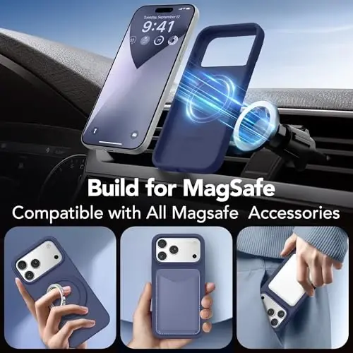 GONEZ Magnetic for iPhone 17 Pro Case, Compatible with MagSafe, [Screen Protector + Camera Lens Protector], Liquid Silicone Anti-Scratch Shockproof Protective Phone Case 6.3 inch, Midnight Blue - 4