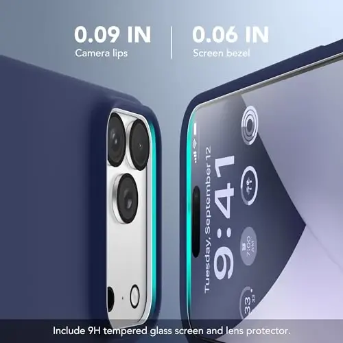 GONEZ Magnetic for iPhone 17 Pro Case, [Compatible with MagSafe] Anti-Scratch Microfiber Lining & Screen Protector, Silicone Camera Control, Shockproof Slim Phone Cover 6.3 inch, Midnight Blue - 3