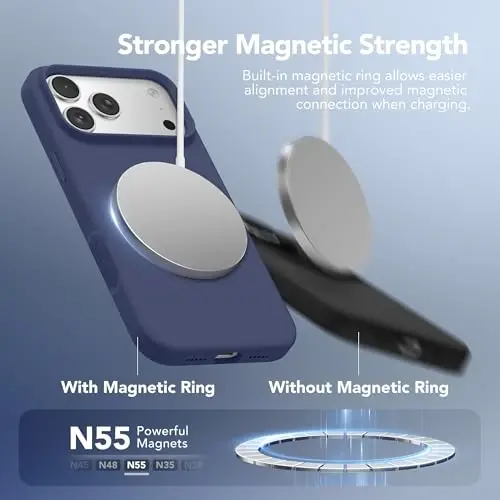GONEZ Magnetic for iPhone 17 Pro Case, [Compatible with MagSafe] Anti-Scratch Microfiber Lining & Screen Protector, Silicone Camera Control, Shockproof Slim Phone Cover 6.3 inch, Midnight Blue - 4