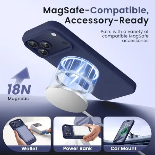 GONEZ Magnetic for iPhone 17 Pro Case, [Compatible with MagSafe] Anti-Scratch Microfiber Lining & Screen Protector, Silicone Camera Control, Shockproof Slim Phone Cover 6.3 inch, Midnight Blue - GONEZ (1)