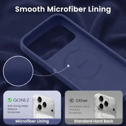 GONEZ Magnetic for iPhone 17 Pro Case, [Compatible with MagSafe] Anti-Scratch Microfiber Lining & Screen Protector, Silicone Camera Control, Shockproof Slim Phone Cover 6.3 inch, Midnight Blue - 5