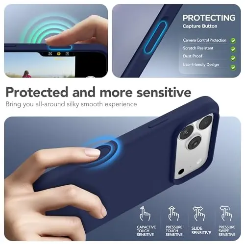 GONEZ Magnetic for iPhone 17 Pro Case, Compatible with MagSafe, [Screen Protector + Camera Lens Protector], Liquid Silicone Anti-Scratch Shockproof Protective Phone Case 6.3 inch, Midnight Blue - 5