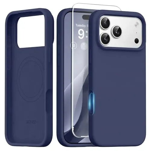 GONEZ Magnetic for iPhone 17 Pro Case, [Compatible with MagSafe] Anti-Scratch Microfiber Lining & Screen Protector, Silicone Camera Control, Shockproof Slim Phone Cover 6.3 inch, Midnight Blue 