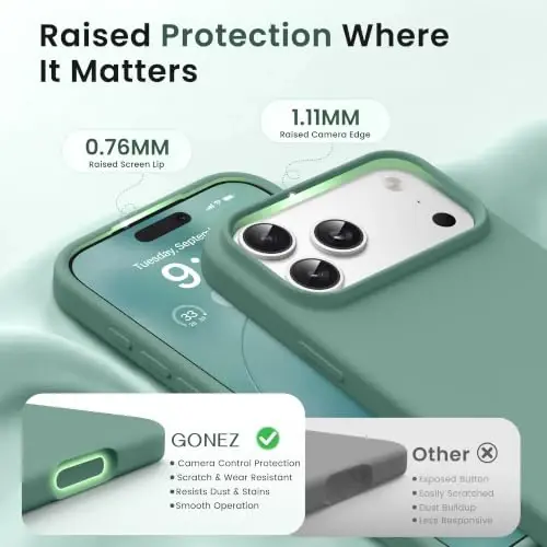 GONEZ Magnetic for iPhone 17 Pro Case, [Compatible with MagSafe] Anti-Scratch Microfiber Lining & Screen Protector, Silicone Camera Control, Shockproof Slim Phone Cover 6.3 inch, Midnight Green - 3