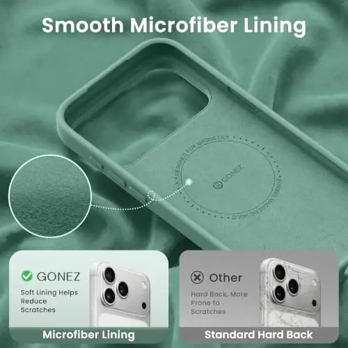 GONEZ Magnetic for iPhone 17 Pro Case, [Compatible with MagSafe] Anti-Scratch Microfiber Lining & Screen Protector, Silicone Camera Control, Shockproof Slim Phone Cover 6.3 inch, Midnight Green - 5