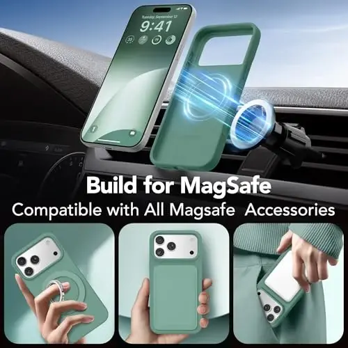 GONEZ Magnetic for iPhone 17 Pro Case, Compatible with MagSafe, [Screen Protector + Camera Lens Protector], Liquid Silicone Anti-Scratch Shockproof Protective Phone Case 6.3 inch, Midnight Green - 4