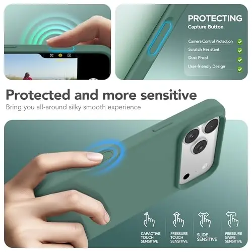 GONEZ Magnetic for iPhone 17 Pro Case, Compatible with MagSafe, [Screen Protector + Camera Lens Protector], Liquid Silicone Anti-Scratch Shockproof Protective Phone Case 6.3 inch, Midnight Green - 5
