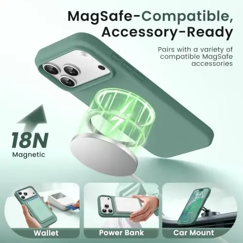 GONEZ Magnetic for iPhone 17 Pro Case, [Compatible with MagSafe] Anti-Scratch Microfiber Lining & Screen Protector, Silicone Camera Control, Shockproof Slim Phone Cover 6.3 inch, Midnight Green - GONEZ (1)