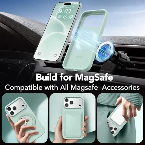 GONEZ Magnetic for iPhone 17 Pro Case, Compatible with MagSafe, [Screen Protector + Camera Lens Protector], Liquid Silicone Anti-Scratch Shockproof Protective Phone Case 6.3 inch, Mint Green - 4