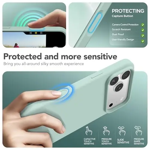 GONEZ Magnetic for iPhone 17 Pro Case, Compatible with MagSafe, [Screen Protector + Camera Lens Protector], Liquid Silicone Anti-Scratch Shockproof Protective Phone Case 6.3 inch, Mint Green - 5