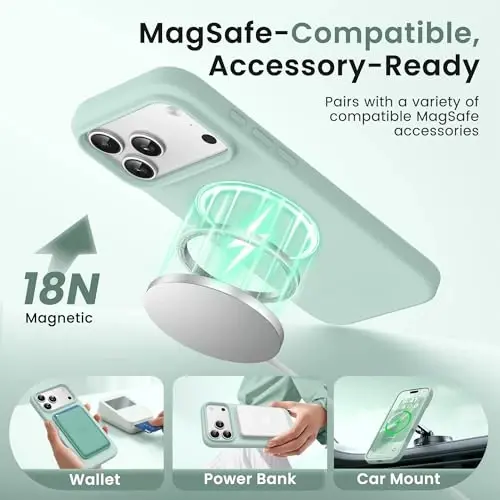 GONEZ Magnetic for iPhone 17 Pro Case, [Compatible with MagSafe] Anti-Scratch Microfiber Lining & Screen Protector, Silicone Camera Control, Shockproof Slim Phone Cover 6.3 inch, Mint Green 