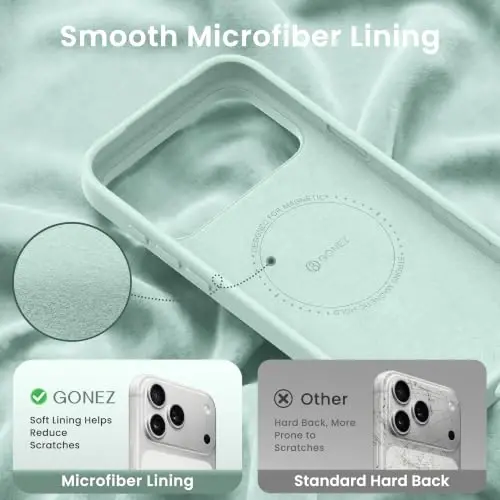 GONEZ Magnetic for iPhone 17 Pro Case, [Compatible with MagSafe] Anti-Scratch Microfiber Lining & Screen Protector, Silicone Camera Control, Shockproof Slim Phone Cover 6.3 inch, Mint Green - 5
