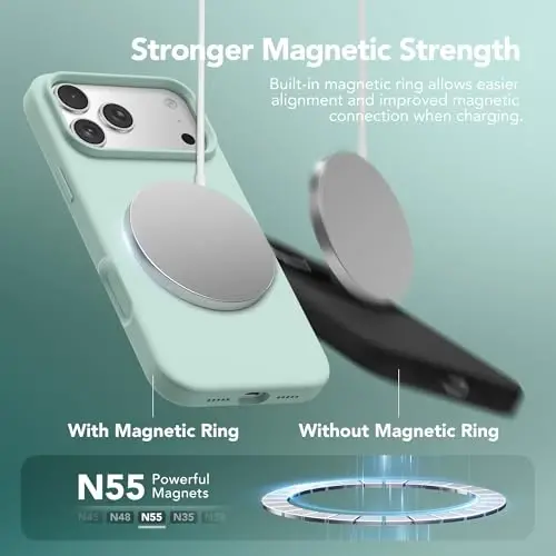 GONEZ Magnetic for iPhone 17 Pro Case, Compatible with MagSafe, [Screen Protector + Camera Lens Protector], Liquid Silicone Anti-Scratch Shockproof Protective Phone Case 6.3 inch, Mint Green - 3