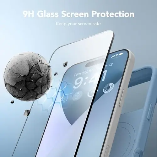 GONEZ Magnetic for iPhone 17 Pro Case, [Compatible with MagSafe] Anti-Scratch Microfiber Lining & Screen Protector, Silicone Camera Control, Shockproof Slim Phone Cover 6.3 inch, Mist Blue - 2