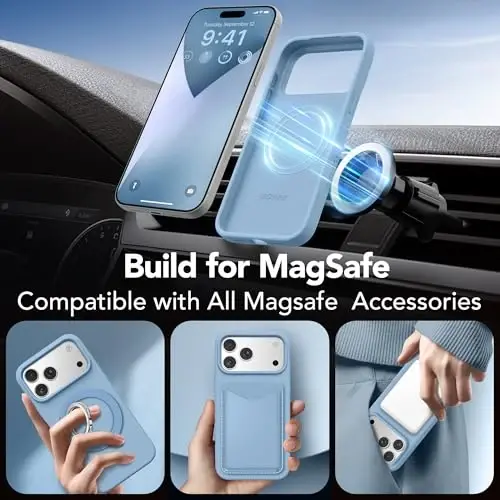 GONEZ Magnetic for iPhone 17 Pro Case, Compatible with MagSafe, [Screen Protector + Camera Lens Protector], Liquid Silicone Anti-Scratch Shockproof Protective Phone Case 6.3 inch, Mist Blue - 4