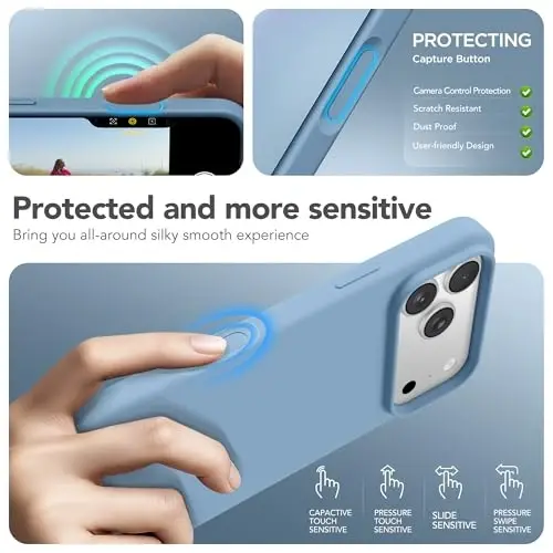 GONEZ Magnetic for iPhone 17 Pro Case, Compatible with MagSafe, [Screen Protector + Camera Lens Protector], Liquid Silicone Anti-Scratch Shockproof Protective Phone Case 6.3 inch, Mist Blue - 5